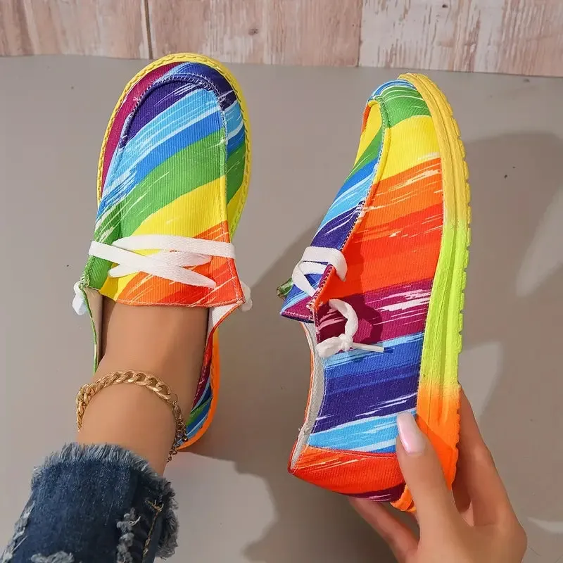 Bunte Segeltuchschuhe für Frauen, trendige Schnürschuhe mit niedrigem Schaft