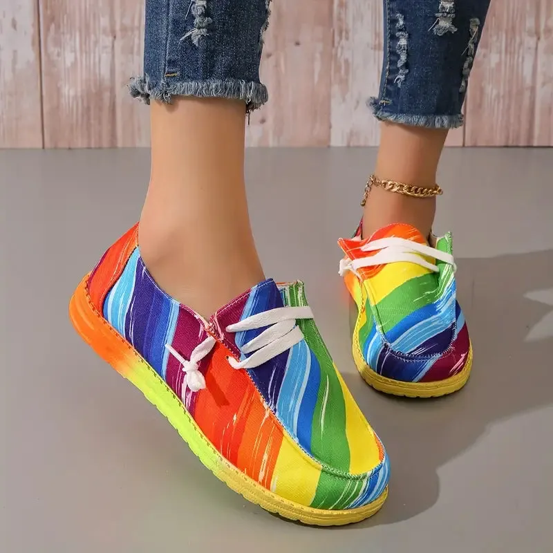 Bunte Segeltuchschuhe für Frauen, trendige Schnürschuhe mit niedrigem Schaft