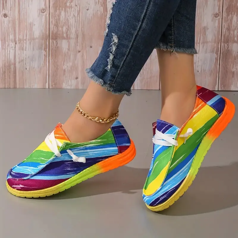 Bunte Segeltuchschuhe für Frauen, trendige Schnürschuhe mit niedrigem Schaft