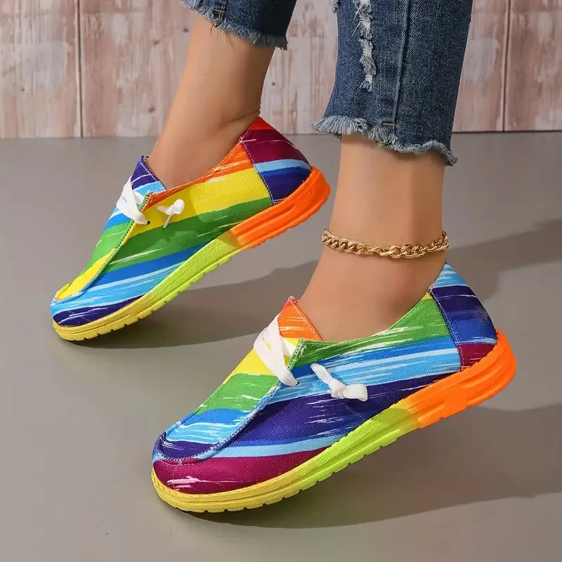 Bunte Segeltuchschuhe für Frauen, trendige Schnürschuhe mit niedrigem Schaft